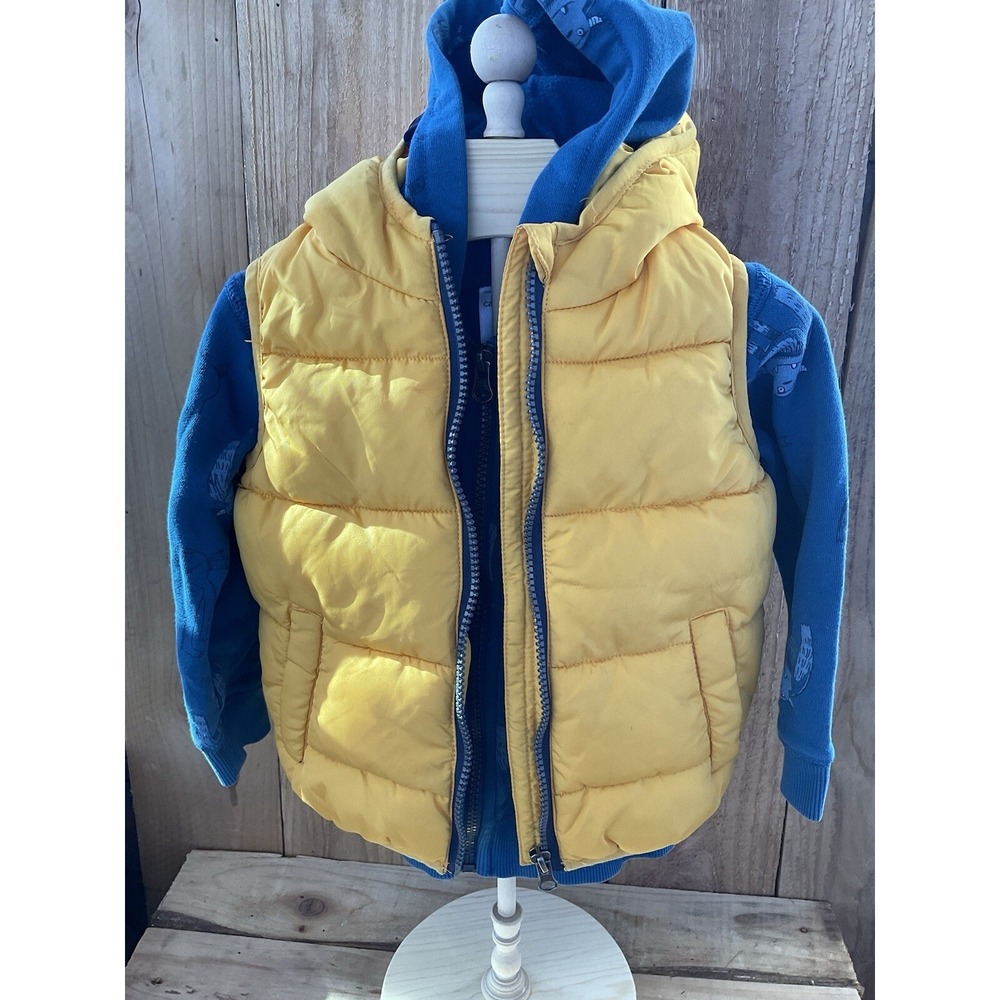 Dopo Dopo Puffer Vest Carter's Hoodie Monster Boys 2T 3T Yellow Blue Excellent